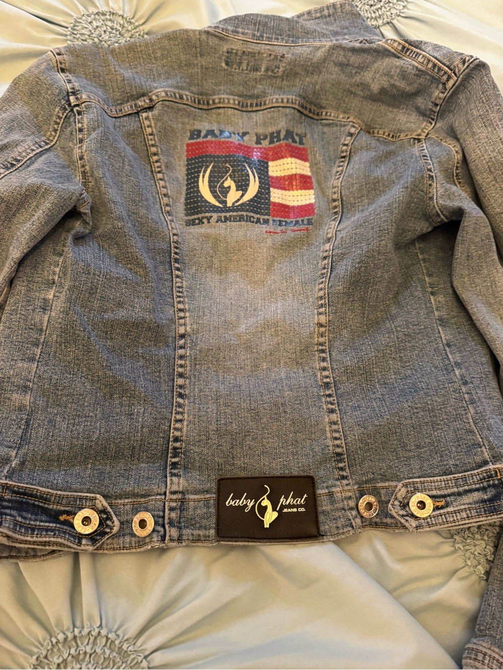 Baby Phat Denim Jacket with Red, Yellow, Blue Back Logo